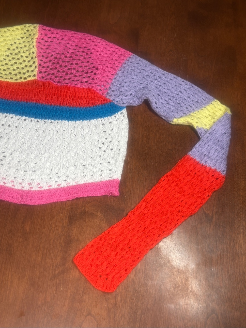 Colorblock Open-Knit Cropped Sweater - Multicolor - Picture 7 of 8